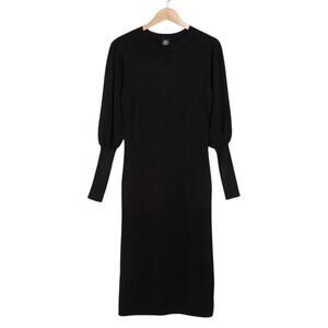 Bobeau Black Knit Midi Sweater Dress Medium Blouson Sleeve NWOT